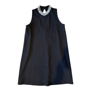 Black Sleeveless Dress with Embellished Collar